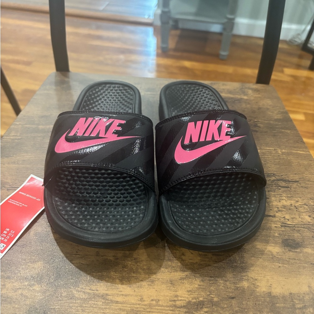 Nike Black and Pink Slide Sandals Slides